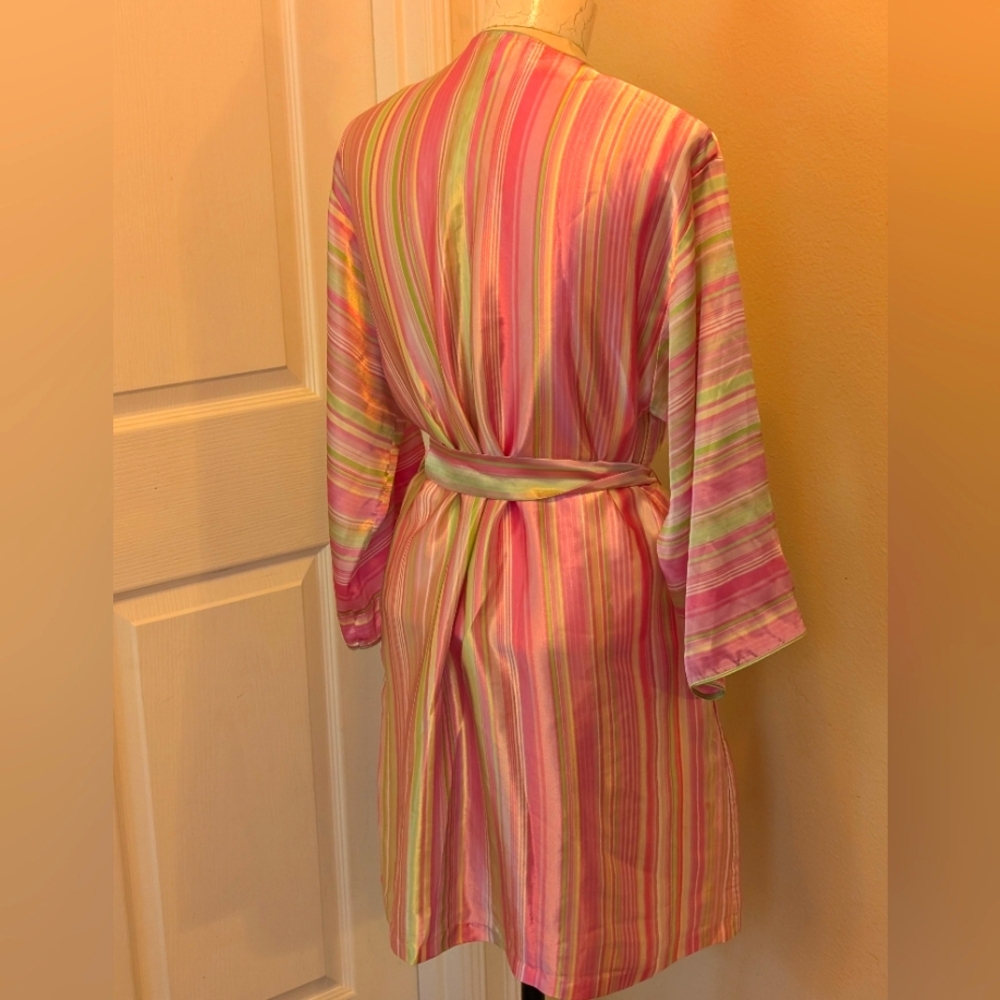 Oscar De La Renta Spring Striped Pink and Green Robe - Picture 2 of 4